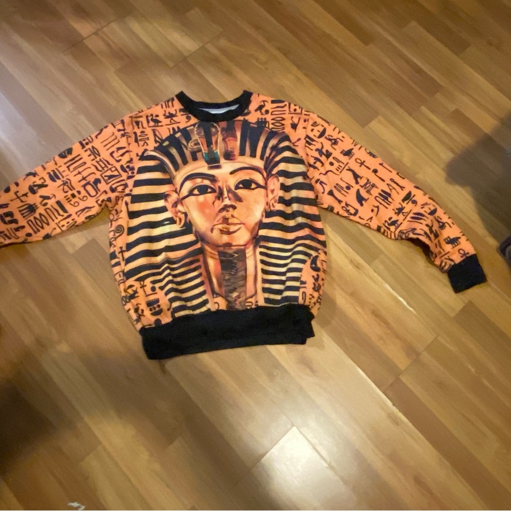 Pharaoh Print Orange and Black Sweater